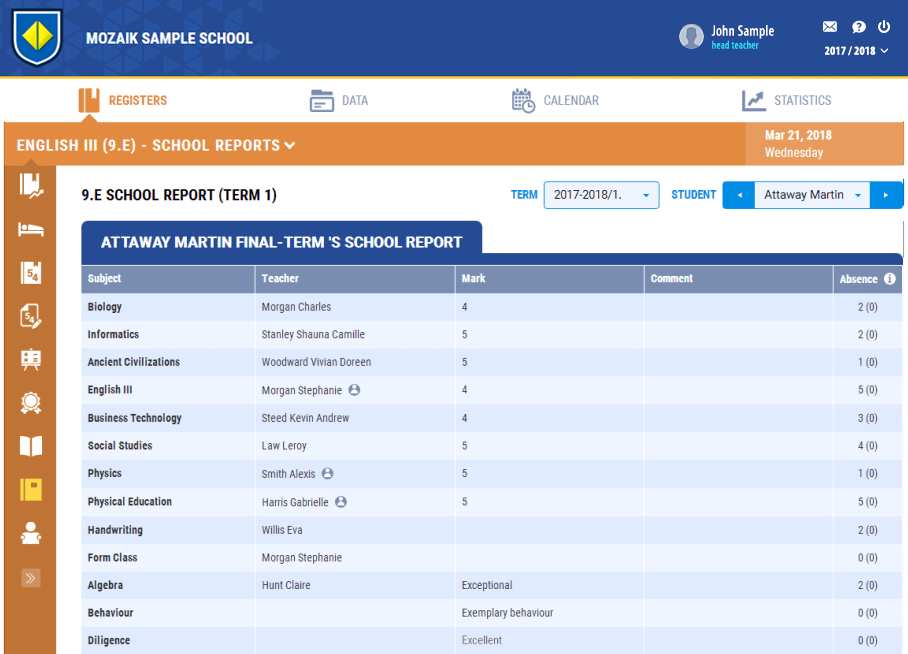 Rapports scolaires des élèves