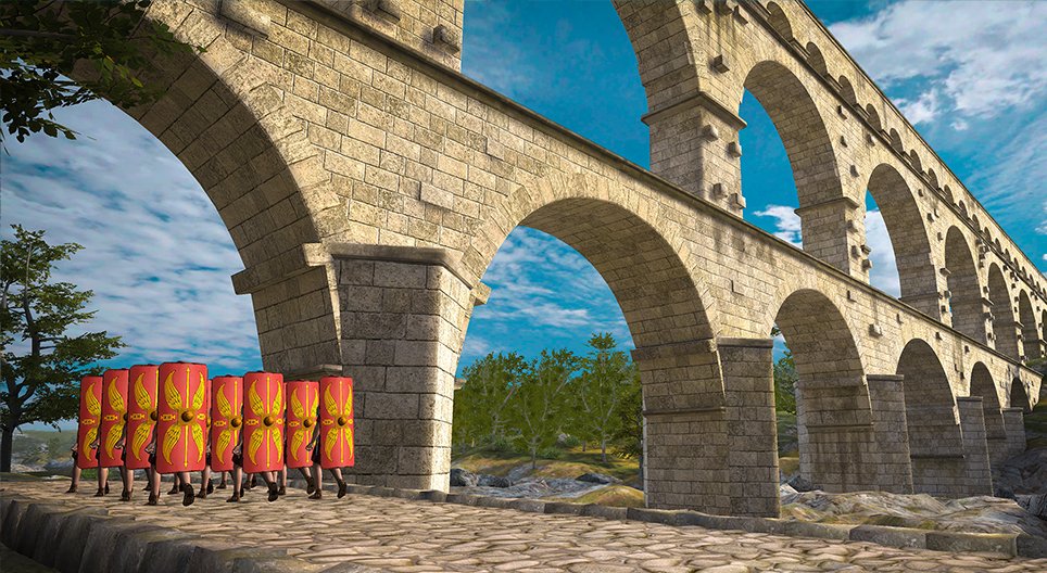 Ancient Roman aqueduct and road