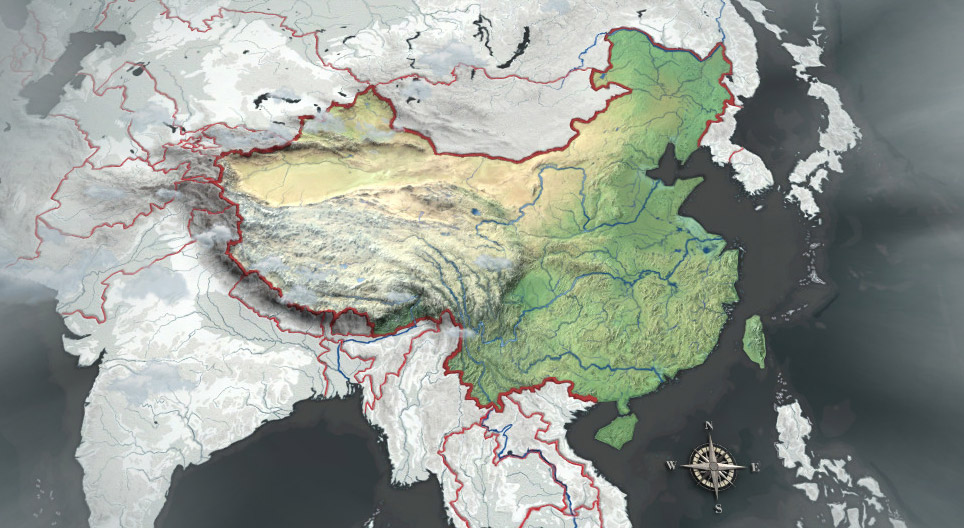 La carte topographique de la Chine