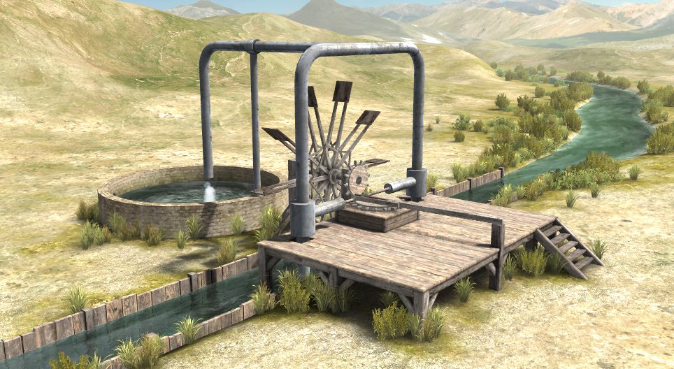 Pompe à eau arabe médiévale (Al-Jazari, XIIIe siècle)