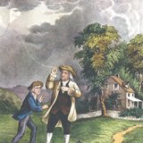 Benjamin Franklin en zijn zoon 'gronden de bliksems van de lucht'