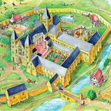 Tekening van een klooster