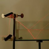 Refractie en reflectie van laserlicht op de grenzen van lucht en water en van water en glas