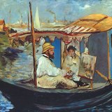 Édouard Manet - Monet dans son bateau studio (1874, Impressionnisme)
