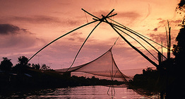 Filet de pêche au coucher de soleil