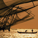 Filets de pêche au coucher de soleil