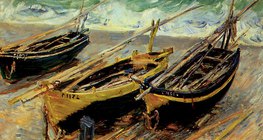 Monet: Barken von Étretat (Drei Fischerboote) (1886, Impressionismus)