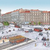 Het Oktogon in Boedapest aan het eind van de 19e eeuw