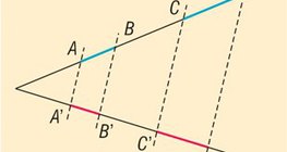 Parallele Geraden, die zwei Seiten eines Dreiecks schneiden