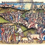 Afbeelding van de Mongoolse invasie van Europa in het Chronica Hungarorum geschreven door Johannes de Thurocz