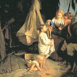 Binnenin de hut van een Russische boer