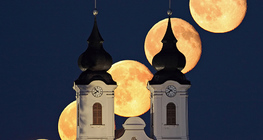 Multiple exposure of the rising full moon