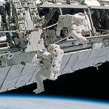 De astronauten aan het werk