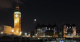 Big Ben at night with the Moon in the background