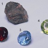 Carborundum (1), rubis (2) et saphir (3 et 4)