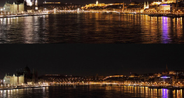 Vue sur Budapest avant et pendant l'Heure de la Terre lorsque les éclairages non-essentiels sont désactivés.
