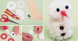 Schneemann aus Pompoms machen