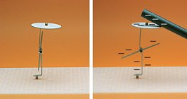 Der Zeiger des Elektroskops bewegt sich in elektrisch geladenem Zustand