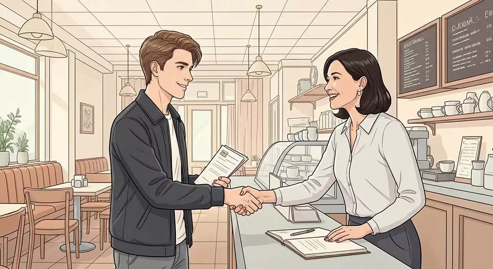 Sollicitatiegesprek in een café