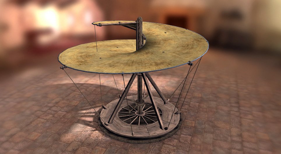 Luchtschroef, een uitvinding van Leonardo da Vinci (rond 1489)